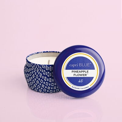 Pineapple Flower Blue Mini Candle, 3oz  product with lid off